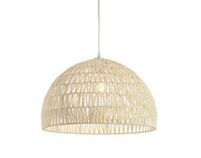 Woven pendant light with a dome shape.