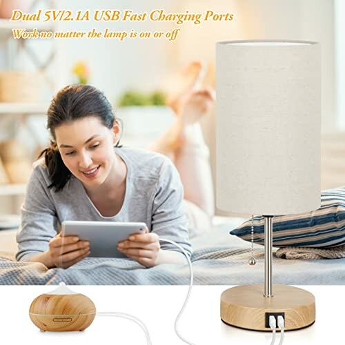 Set of 2 Table Lamps with USB Ports